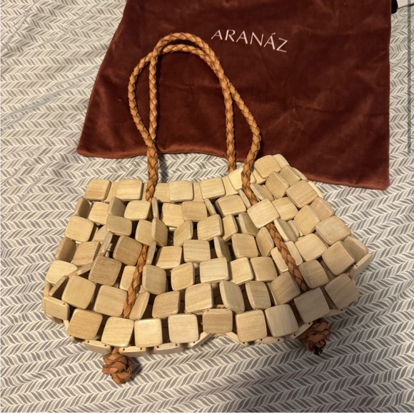 Aranaz Stela Wood Beaded Shoulder Bag Leather Straps - Picture 2 of 3